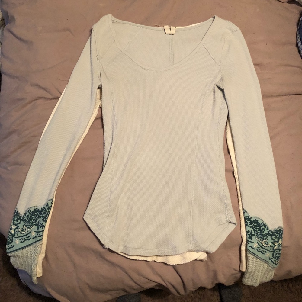 Blue free people waffle top